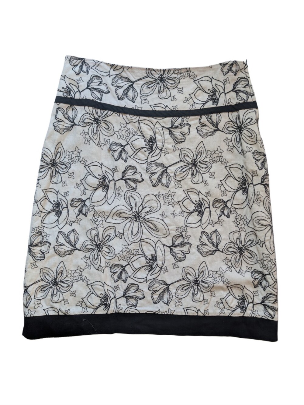 Jacqueline Riu French Designer Linen Blend Floral Embroidered Skirt - Sz 44